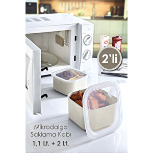 Mikrodalga Ve Derin Dondurucuda Kullanılabilen 2'li Yemek Saklama Kabı Seti- Bej