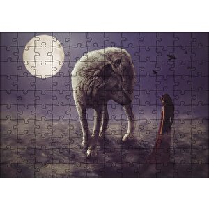 Kurt Kadın Gecede Dolun Ay Puzzle Yapboz Mdf Ahşap 120 Parça