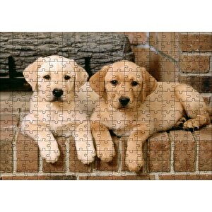 Şöminenin Önünde İki Labrador Yavrusu Puzzle Yapboz Mdf Ahşap 255 Parça