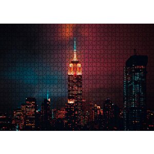 Manhattan Empire State Binası Gece Görünüş Puzzle Yapboz Mdf Ahşap 1000 Parça