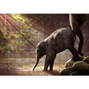 Yavru Fil Nehir Ve Güneş Işınları Puzzle Yapboz Mdf Ahşap 120 Parça