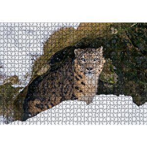 Mağara Ağzında Kar Leoparı Puzzle Yapboz Mdf Ahşap 1000 Parça