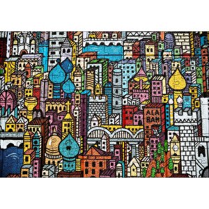 Şehir Motifleri Duvar Boyama Puzzle Yapboz Mdf Ahşap 120 Parça