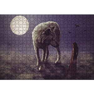 Kurt Kadın Gecede Dolun Ay Puzzle Yapboz Mdf Ahşap 500 Parça