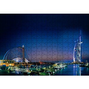 Dubai Jumeirah Gece Manzarası Puzzle Yapboz Mdf Ahşap 255 Parça