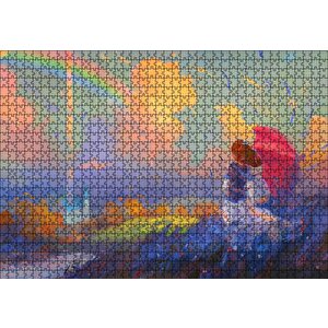 Genç Kız Ve Gökkuşağı Yağlıboya Puzzle Yapboz Mdf Ahşap 1000 Parça