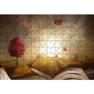 Sonbahar Kız Ve Açık Kitap İllüstrasyon Puzzle Yapboz Mdf Ahşap 120 Parça