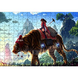 Anime Kız Ve Dev Kaplan Puzzle Yapboz Mdf Ahşap 255 Parça