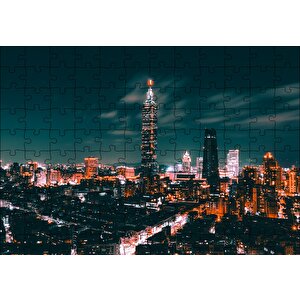 Cakapuzzle  Tayvan Taipei Gece Şehir Manzarası Puzzle Yapboz Mdf Ahşap
