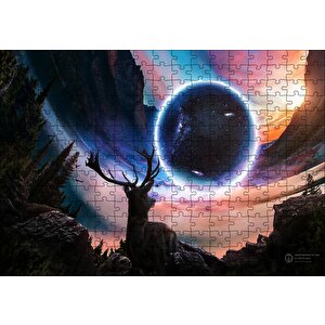 Geyik Gezegen Dağlar Fantezik Kompozisyon Puzzle Yapboz Mdf Ahşap 255 Parça