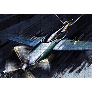 Tek Motorlu Uçak İllüstrasyon Puzzle Yapboz Mdf Ahşap 500 Parça