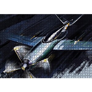Tek Motorlu Uçak İllüstrasyon Puzzle Yapboz Mdf Ahşap 1000 Parça