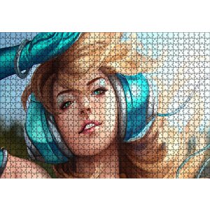 Kulaklıklı Sarışın Kadın İllüstrasyon Puzzle Yapboz Mdf Ahşap 1000 Parça