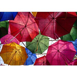 Asılı Renkli Şemsiyeler Puzzle Yapboz Mdf Ahşap 120 Parça