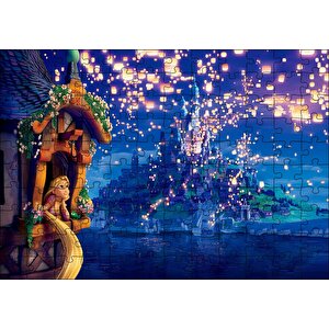 Rapunzel Masalı Ve Şato Puzzle Yapboz Mdf Ahşap 120 Parça