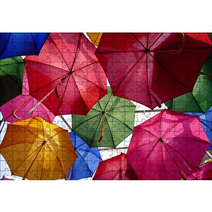 Asılı Renkli Şemsiyeler Puzzle Yapboz Mdf Ahşap 255 Parça