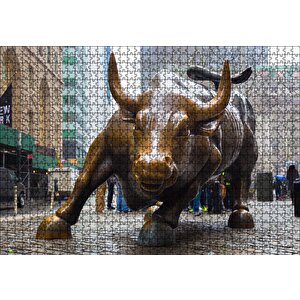 Manhattan Wall Street Önü Boğa Heykeli Puzzle Yapboz Mdf Ahşap 1000 Parça