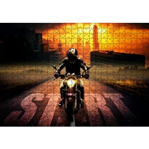 Günbatımı Motorsiklet Gökdelenler Start Puzzle Yapboz Mdf Ahşap 500 Parça