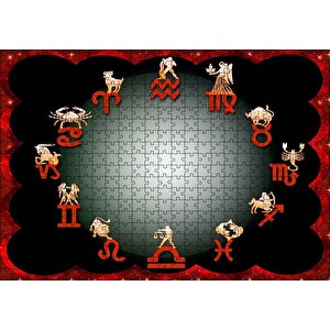Burç Sembolleri Kırmızı Siyah Puzzle Yapboz Mdf Ahşap 500 Parça