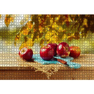 Kesme Tahtasında Kırmızı Elmalar Puzzle Yapboz Mdf Ahşap 1000 Parça