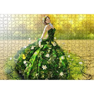 Çatlak Topraklar Ve Yeşeren Elbiseli Kız Puzzle Yapboz Mdf Ahşap 500 Parça