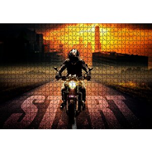 Günbatımı Motorsiklet Gökdelenler Start Puzzle Yapboz Mdf Ahşap 1000 Parça