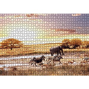 Savanada Filler Zebralar Ve Antiloplar Puzzle Yapboz Mdf Ahşap 1000 Parça
