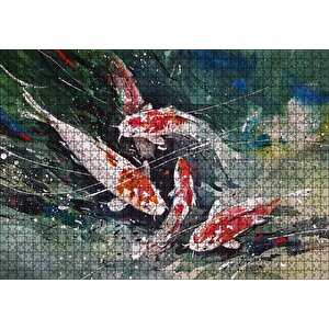 Koi Balıkları Üstten Görünüş Puzzle Yapboz Mdf Ahşap 1000 Parça