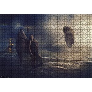 Kale, Yüzen Kayalık, Kız Ve At Puzzle Yapboz Mdf Ahşap 1000 Parça