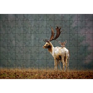 Ormanda Geyik Ve Yavrusu Puzzle Yapboz Mdf Ahşap 120 Parça