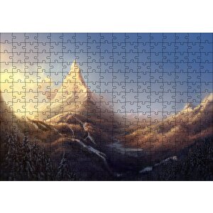 Kış Ve Dağlar Yağlıboya Puzzle Yapboz Mdf Ahşap 255 Parça