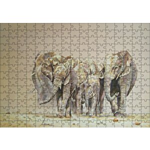 Fil Sürüsü Ve Tozlu Topraklar Puzzle Yapboz Mdf Ahşap 255 Parça