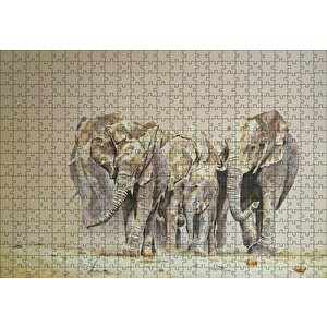 Fil Sürüsü Ve Tozlu Topraklar Puzzle Yapboz Mdf Ahşap 500 Parça