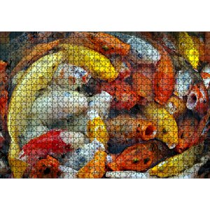 Beslenmek İçin Bekleyen Koi Balıkları Puzzle Yapboz Mdf Ahşap 1000 Parça