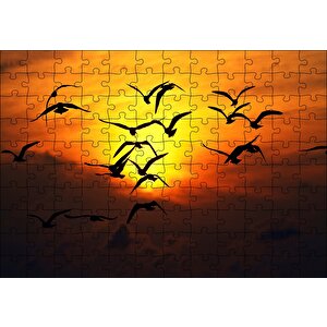 Günbatımı Kuşlar Silüet Puzzle Yapboz Mdf Ahşap 120 Parça
