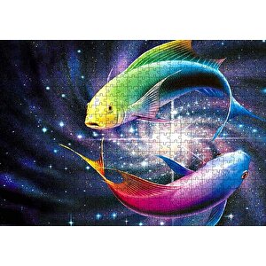 İki Balık Işık Demetleri Arasında Puzzle Yapboz Mdf Ahşap 500 Parça