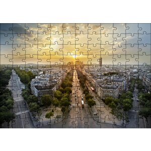 Paris Panaromik Günbatımı Puzzle Yapboz Mdf Ahşap 120 Parça