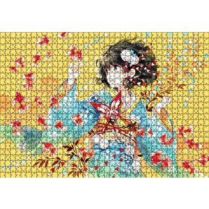 Anime Kimonolu Kız Ve Japon Balıkları Puzzle Yapboz Mdf Ahşap 1000 Parça