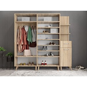 Begonya Portmanto Vestiyer Ayakkabılık Meşe 225cm Montaj Dahil