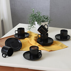 Keramika Mat Siyah Nordic Kahve Takımı 12 Parça 6 Kişilik 956
