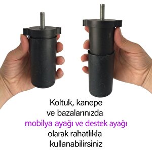 4 Adet Ayarlı Destek Ayağı 9.5 X 14.5cm Siyah Gizli Ayak M8 Civatalı İncediş Mobilya Kanepe Baza Koltuk