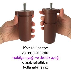 2 Adet Ayarlı Destek Ayağı 9.5 X 14.5cm Kahverengi Gizli Ayak M8 Civatalı İncediş Mobilya Kanepe Baza Koltuk