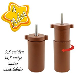 4 Adet Ayarlı Destek Ayağı 9.5 X 14.5cm Kahverengi Gizli Ayak M8 Civatalı İncediş Mobilya Kanepe Baza Koltuk