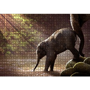 Yavru Fil Nehir Ve Güneş Işınları Puzzle Yapboz Mdf Ahşap 1000 Parça