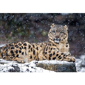 Dişi Kar Leoparı Puzzle Yapboz Mdf Ahşap 120 Parça