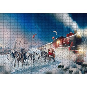 Kutup Ekspresi Geyikler Ve Noel Baba Puzzle Yapboz Mdf Ahşap 500 Parça