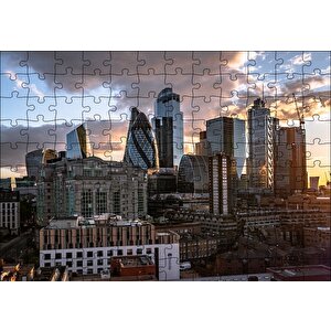 Günbatımı Bulutlu Gökler Ve Şehir Puzzle Yapboz Mdf Ahşap 120 Parça