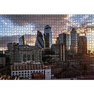 Günbatımı Bulutlu Gökler Ve Şehir Puzzle Yapboz Mdf Ahşap 1000 Parça