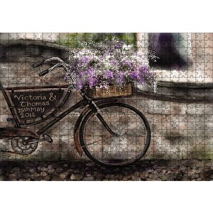Vintage Bisiklet Sepette Lavantalar Görseli Puzzle Yapboz Mdf Ahşap 500 Parça