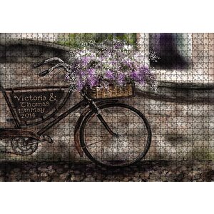 Vintage Bisiklet Sepette Lavantalar Görseli Puzzle Yapboz Mdf Ahşap 1000 Parça